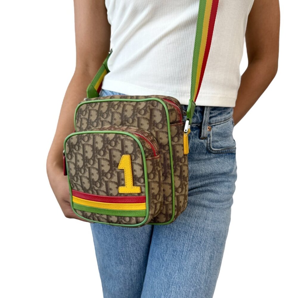 Dior Brown Crossbody Bag with Multicolor Strap
